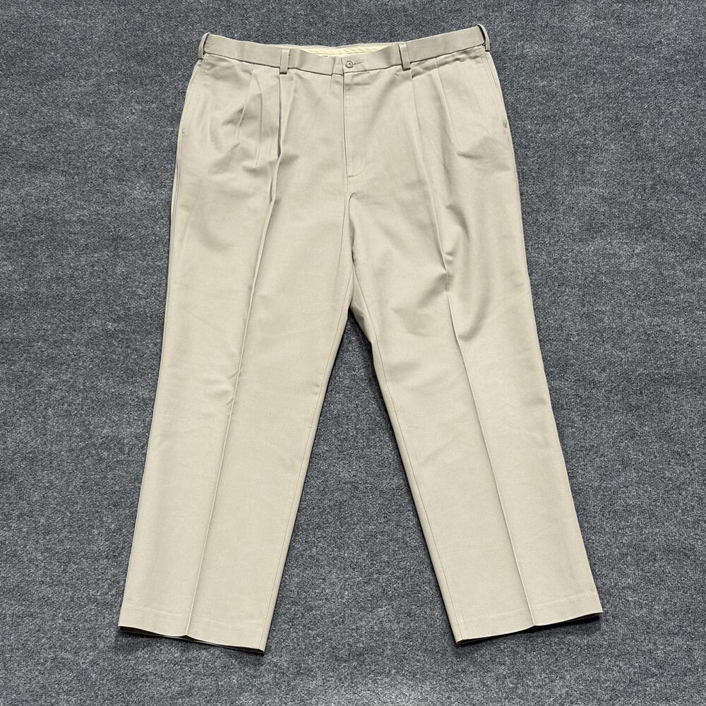 Savane Pants Mens 42x31.5 Khaki Tailored 2U Comfort Waist Pleated Cotton